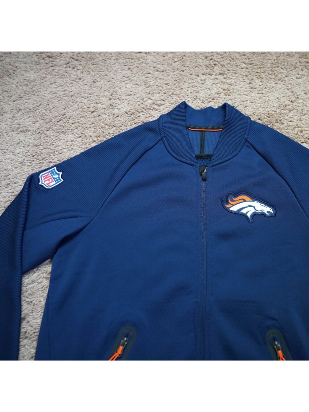 Nike NFL Denver Broncos Jacket Mens M Blue On Field Dri-Fit Full Zip Sweatshirt - Picture 7 of 9